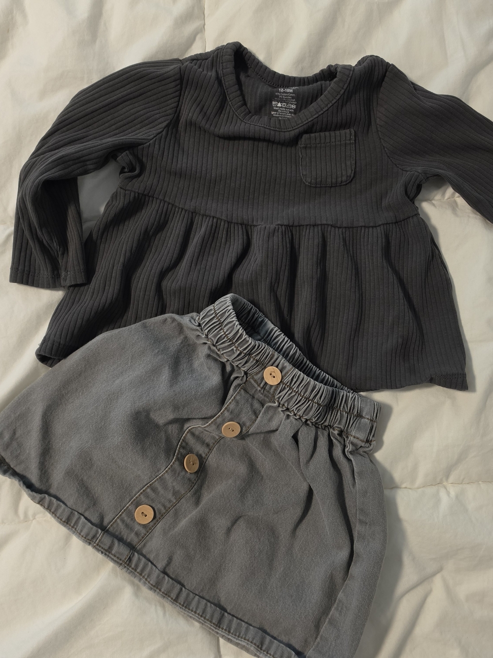 ZARA Girls Skirt & Sleeve Top Set - Charcoal Gray 12-18